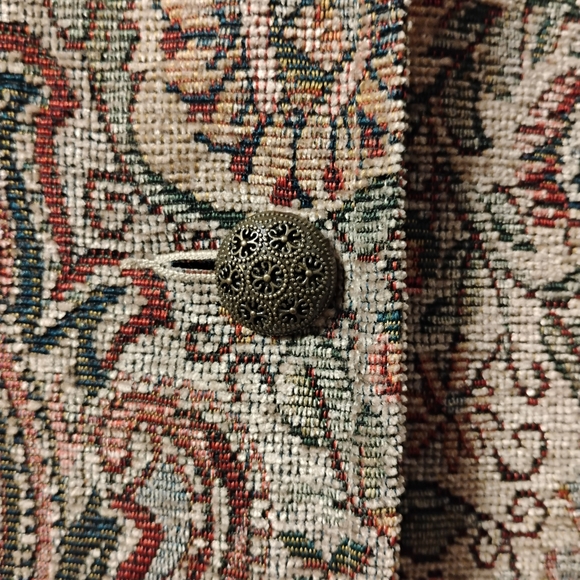 Go Fish Clothing Tan Earth Tone Floral Tapestry Blazer Size XL - Picture 10 of 11